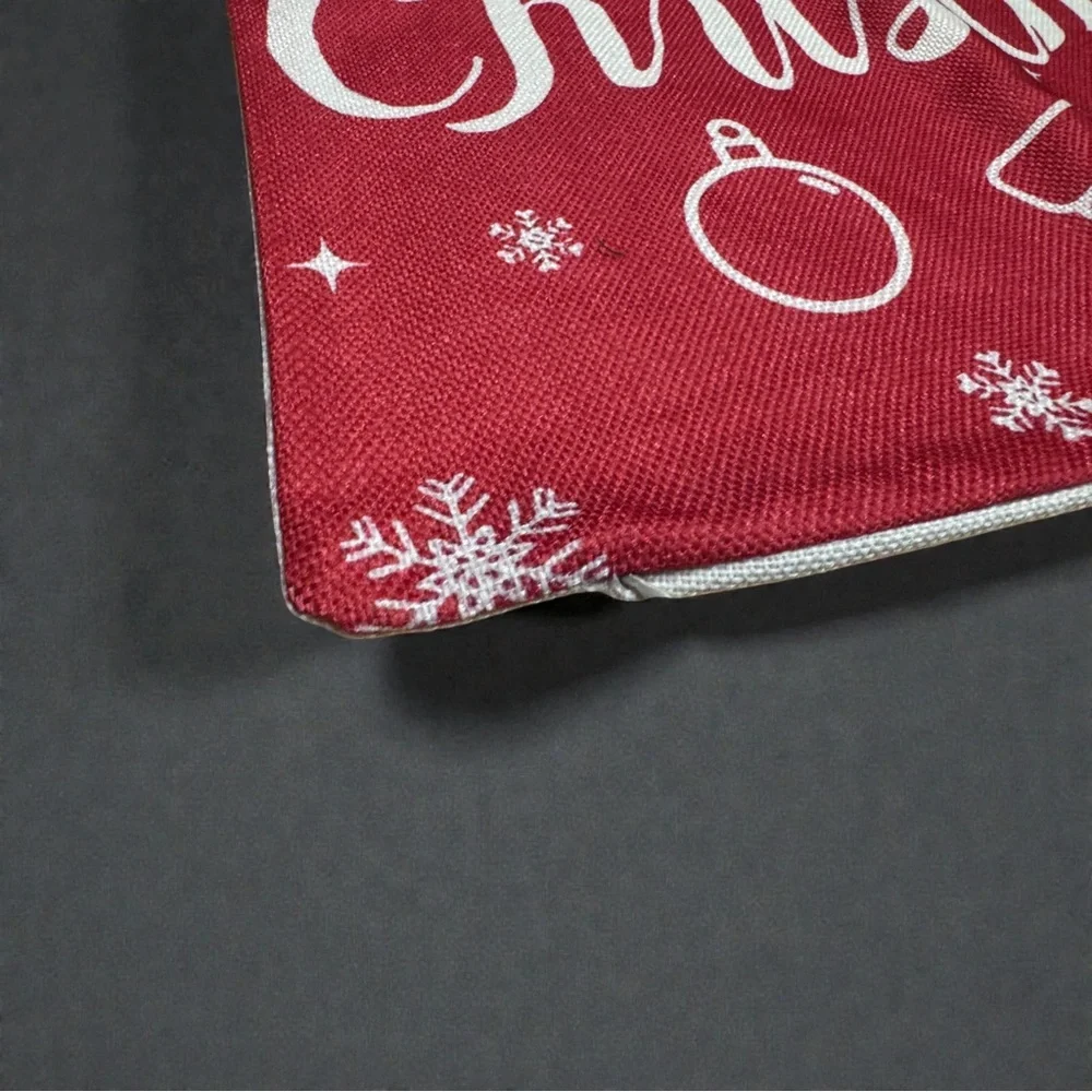 Christmas Pillow Covers 18x18 Set of 2 Red White Reindeer Merry Xmas Holiday